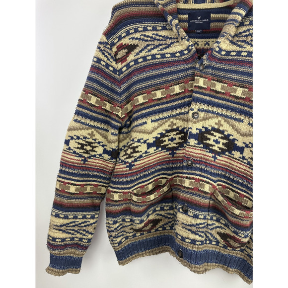 American Eagle Shawl Collar Cardigan Southwestern Heavy Knit Tribal Aztec - Picture 3 of 16